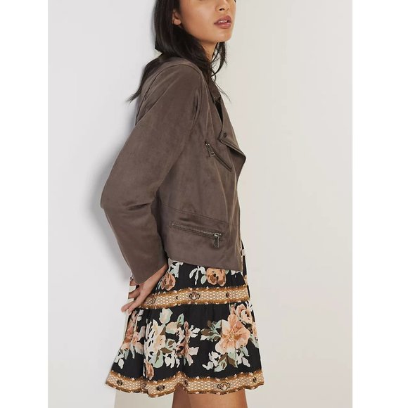 Anthropologie Hutch Vegan Faux Suede Moto Jacket Brown Gray - XL - Picture 3 of 12